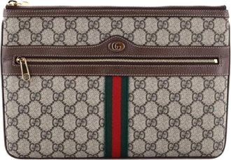 Gucci Ophidia Zip Pouch GG Coated Canvas Large clutch bag - Bruin