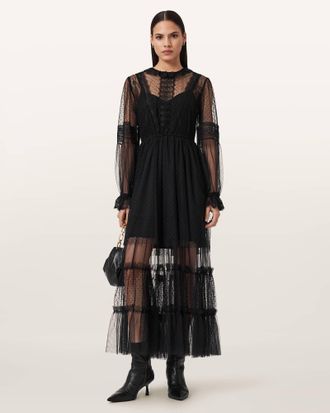 AllSaints Nita Mesh Maxi Dress