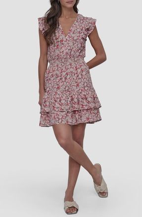 DKNY Pleated V-Neck Dress in Ditsy Floral Red at Nordstrom Rack, Size X-Small