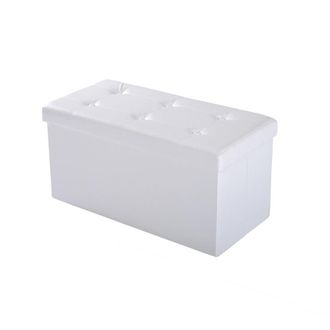 HOMCOM Folding Cream White Faux Leather Storage Cube Ottoman Bench Seat PU Rectangular Footrest Stool Box - Home Living | TJ Hughes