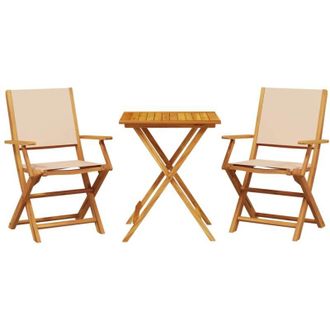 vidaXL Juego De Bistro De 3 Piezas Tela Y Madera Maciza Bej Vidaxl