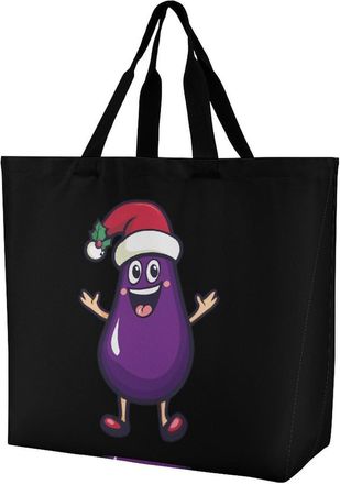 Generic Cute Eggplant Christmas Reusable Shopping Bags Large Capacity Grocery Bag Heavy Duty Tote for Women 40x40x16cm