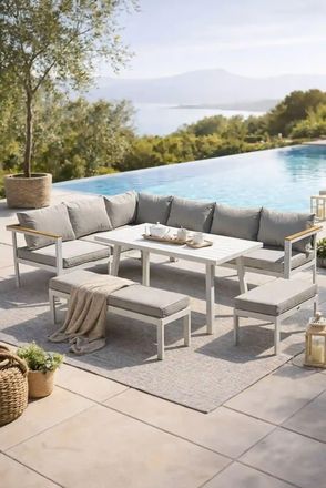 DCB Garden Conjunto de comedor de jard&iacute;n de 9 plazas - blanco