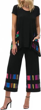 Joseph Ribkoff Seallie Silky Knit Stripe Print Culotte Pants In Black/multi