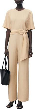 Mango Belted Wide Leg Jumpsuit in Ecru at Nordstrom Rack, Size X-Small