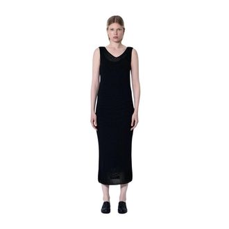Max Mara Gehaakte Gebreide Midi Jurk - Dames - Casual kleedjes - Zwart - L - Katoen - Kleedjes