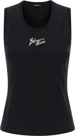 Balmain Relaxed Tank Top met Penseelprint - Dames - Tops zonder mouwen - Zwart - S - Katoen - Tops