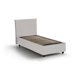 Dmora Dmora - Cama Individual Dbaros, Cama Contenedor Con Tapizado En Ecopiel, 100% Made In Italy, Apertura Frontal, Adecuado Para Colch&oacute;n Cm 90x200, Blanco