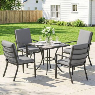 OUTSUNNY 5 Pieces Outdoor Dining Set with Cushions, Garden Dining Set for 4 in Grey | Size: 80 cm x 80 cm