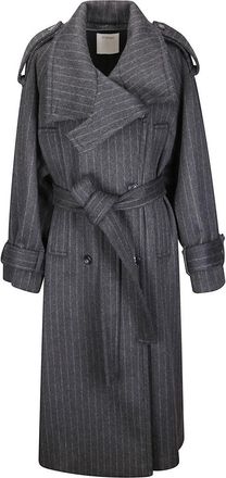 Sportmax Pinstripe Wool Coat With Double-Breasted Closure And Removable Belt