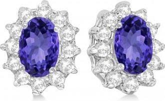 Allurez Oval Lab Grown Tanzanite & Diamond Earrings 14k White Gold (2.05ct)