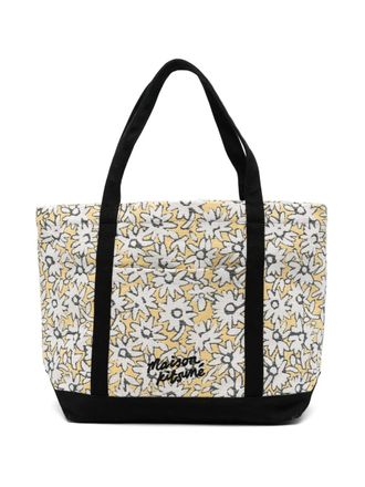 Maison Kitsun&eacute; floral-print tote bag - men - Other fibres/Polyester/Cotton - OS - Neutrals