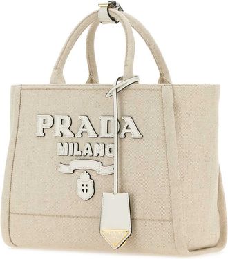 Prada Womens Sand Canvas Shopping Bag Naturalebianco Borse A Mano