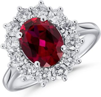 The Diamond Store Lab Ruby 2.40ct and Lab Diamond 1.00ct Cluster Ring in 18K White Gold