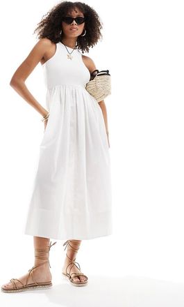 Vero Moda Y.A.S - Vestito lungo ibrido in jersey e cotone bianco con scollo a vogatore