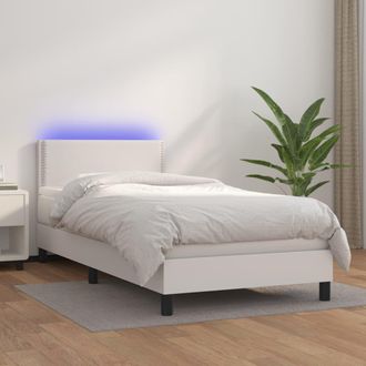 vidaXL Cama Box Spring Colch&oacute;n Y Led Cuero Sint&eacute;tico Blanco 100x200 Cm Vidaxl