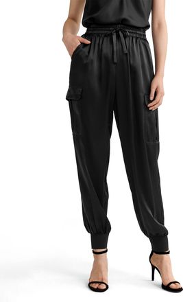 LilySilk Pure Safari Military Cargo Silk Pants Women Stretch Ribbed Cuffs with Side Pockats Casual Soft Relaxed Fit Trousers for Ladies 10, Black