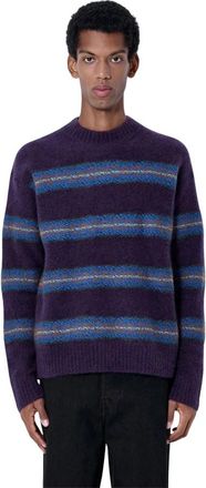 Dries Van Noten Master Boucle Stripe Jumper - Heren - Ronde hals truien - Paars - S - Wol - Truien & Vesten