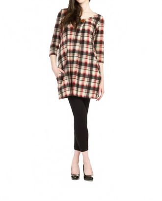 Papillon Pleat Front Sweater Dress In Red Plaid
