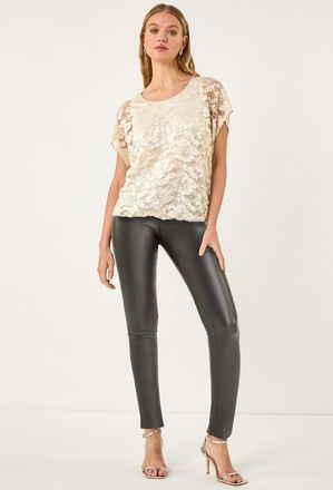 Roman Floral Lace Overlay Stretch Top