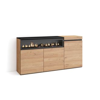 Skraut Home Skraut Home - Aparadores Para Sal&oacute;n, Gran Capacidad De Almacenaje, 150x75x35cm, 3 Puertas, Chimenea El&eacute;ctrica, Estilo Moderno, Roble Y Negro