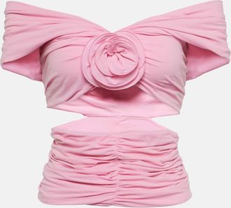 Magda Butrym Floral-applique ruched off-shoulder top