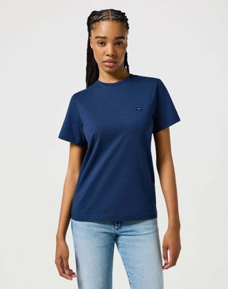 Wrangler T-Shirt WRANGLER Wrangler T-shirt Regular Tee, Damen, Gr. M, blau, Obermaterial: 100% Baumwolle CO., Shirts T-Shirt