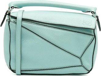Loewe Pre-owned Handbags, female, Blue, Size: ONE SIZE Pre-owned Geometric Leather Shoulder Bag