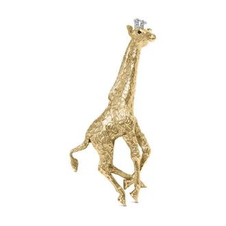 House of Brilliance 18K Yellow Gold Diamond Accent and Blue Sapphire Giraffe Pin Brooch (G-H Color, VS2-SI1 Clarity)