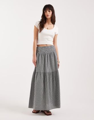 Jack & Jones Gonna lunga in seersucker a quadretti neri e bianchi-Nero