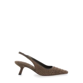 Brunello Cucinelli Schoenen, Dames, Bruin, 39 EU, Su&egrave;de, Monili Suede Slingback Pumps