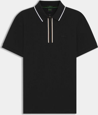 HUGO BOSS Mens BOSS Green Philix Mens Slim Fit Zip Polo Shirt in Moisture-Wicking Stretch Cotton - Black 001 - Size: 38