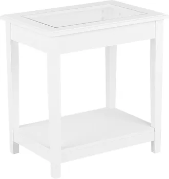 Beliani Comodino In Mdf Bianco Con Piano In Vetro E Un Ripiano 60 X 57 X 40 Cm Attu
