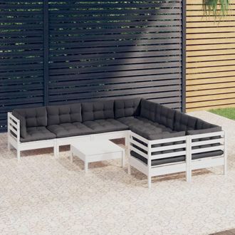 vidaXL Muebles De Jard&iacute;n 9 Pzas Y Cojines Blanco Madera De Pino Vidaxl