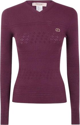 Twinset Stijlvolle Sweater Set - Dames - V-hals truien - Paars - M - Truien & Vesten