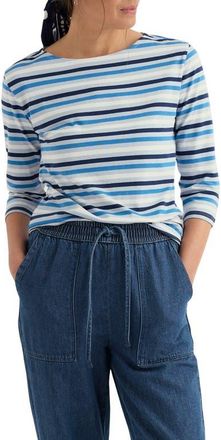 Seasalt Cornwall Sailor Stripe Three Quarter Sleeve Organic Cotton T-Shirt in Tri Mini Cornish Blue Fog at Nordstrom, Size 12