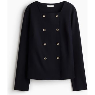 H&M Double-breasted Cardigan in Navy Blue at Nordstrom, Size Xx-Small