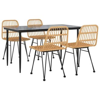 Berkfield Home Beautiful 5 Piece Garden Dining Set Poly Rattan in Brown