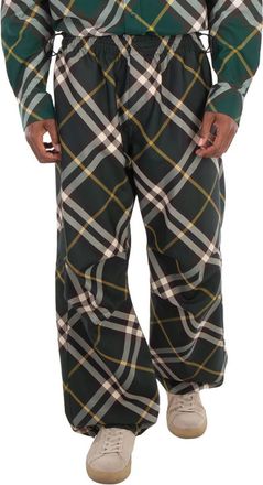 Burberry Wide-Leg Checked Trousers, Size Medium