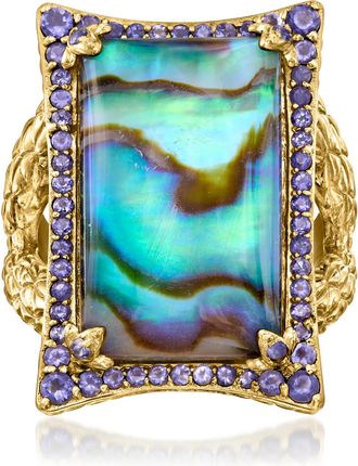Ross-Simons Abalone Shell Doublet Ring With Iolites in 18kt Gold Over Sterling