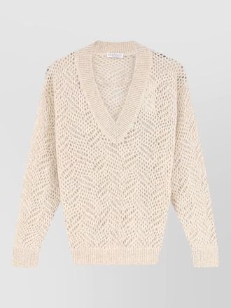Brunello Cucinelli long sleeve open knit v neck top