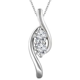 Pompeii3 Forever Us Two Stone Diamond Pendant 3/8 Carat 10K White Gold & 18 Chain