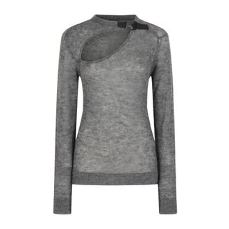 Coperni Round-neck Knitwear, female, Gray, Size: XS Grey Buckle Cut-Out Sweater