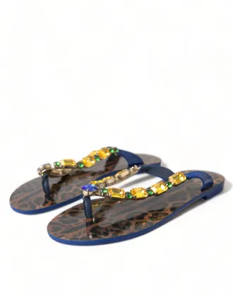 Dolce & Gabbana Crystal-Embellished Leather Sandals - Blue