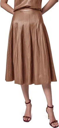DKNY Pleated Faux Leather Midi Skirt in Camel at Nordstrom, Size 16