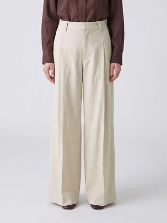 Brunello Cucinelli Pantaloni palazzo a vita alta in cotone stretch con monile