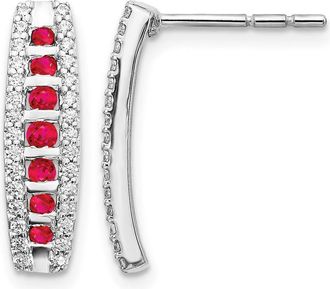 Diamond2Deal 14k White Gold 1/3 Ct Lab Grown Diamond and Created Ruby Stud Earrings
