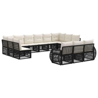 vidaXL Conjunto De Sof&aacute;s De Jard&iacute;n 13 Pcs Negro Y Blanco Crema Vidaxl
