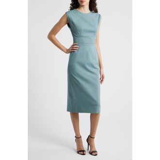 BOSS Detira Grosgrain Waist Detail Sheath Midi Dress in Reef at Nordstrom, Size 18