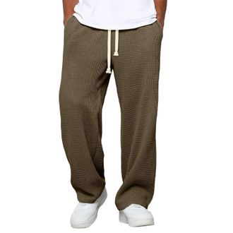 Generic Mens Baggy Drawstring Elastic Waist Wide Leg Sweatpants (Waffle Fabric) with Pockets - Joggers for Casual Outings & Daily (Dark Brown,4XL)